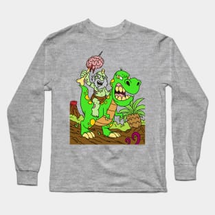 Zombie riding a dinosaur - Halloween Gift Long Sleeve T-Shirt